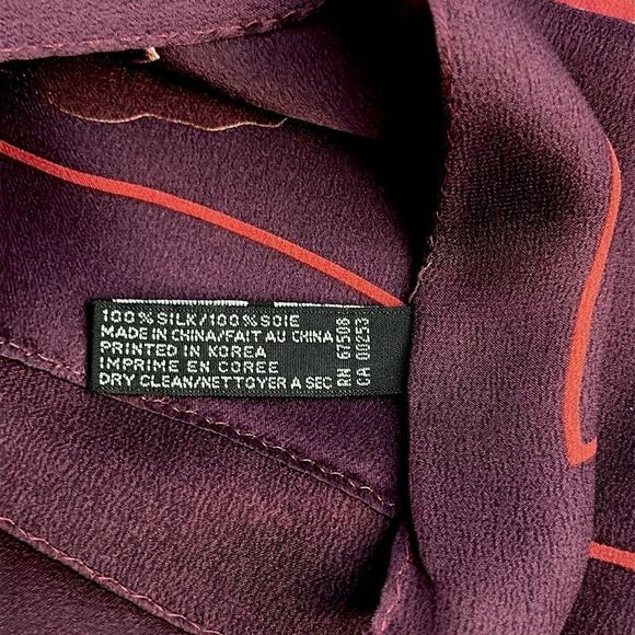 Ellen Tracy Silk Scarf Plum Color Poppy Flowers Print - Picture 11 of 11